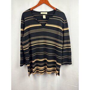 Women’s Easy Spirit Size Large Black & Sand Striped Long Sleeve Blouse